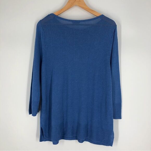 J. Jill Linen Blend Tunic Top Blue 3/4 Sleeve - Picture 4 of 7